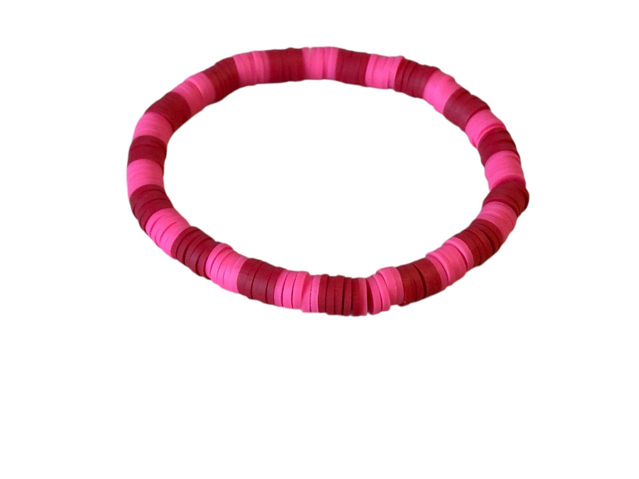 Handgemachtes Perlenarmband aus Ton – Pink & Rot – Elastisch in 5 Größen