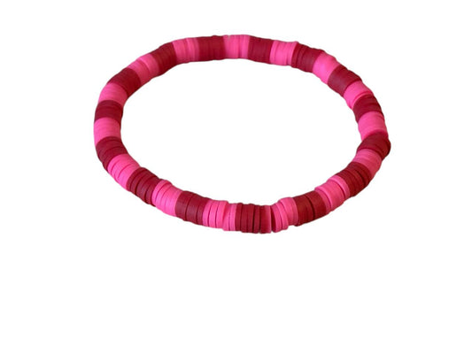 Handgemachtes Perlenarmband aus Ton – Pink & Rot – Elastisch in 5 Größen