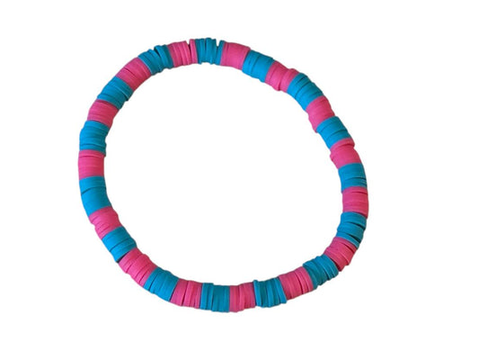 Handgemachtes Perlen-Makrameearmband aus Ton – Pink & Türkis – Elastisch, 16cm Umfang