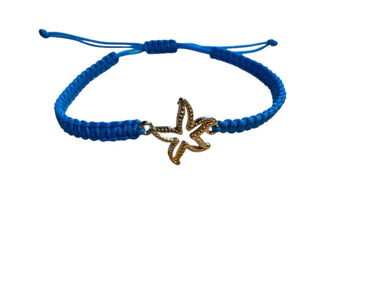 Makramee Armband Blau mit Gold Seestern Anhänger | Handgemacht & verstellbar 16–20 cm