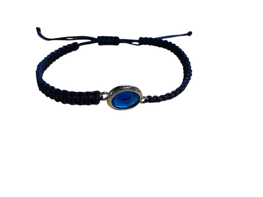 Makramee Armband Blau mit Silber Anhänger & blauem Glas | Handgemacht & verstellbar