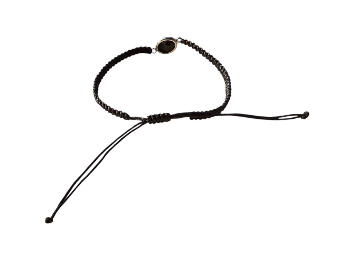 Makramee Armband Schwarz mit Silber Anhänger & schwarzem Glas | Handgefertigt & verstellbar