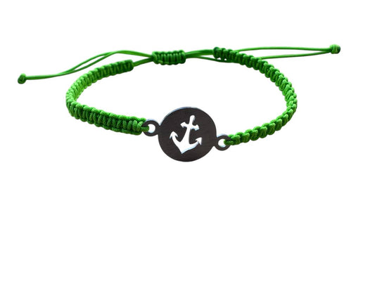 Makramee Armband mit Anker-Anhänger ⚓ – Grün & Silber – maritimer Look