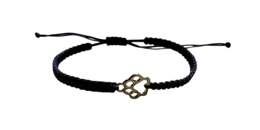 Handgefertigtes Makramee-Armband mit Tatzen-Anhänger – Dunkelblau & Silber 🐾