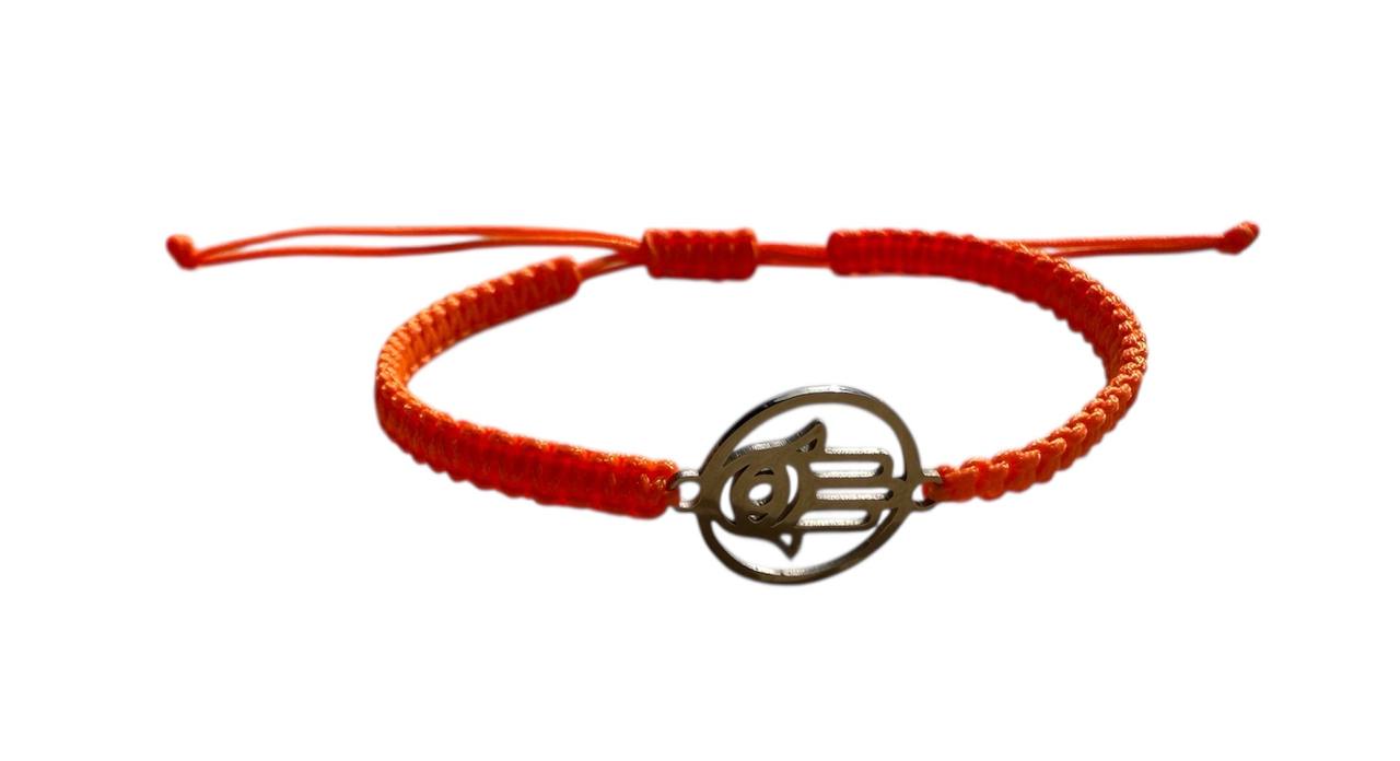 Makramee-Armband mit Hand der Fatima 🧡 Silberanhänger | Neonorange | Handgemacht & verstellbar
