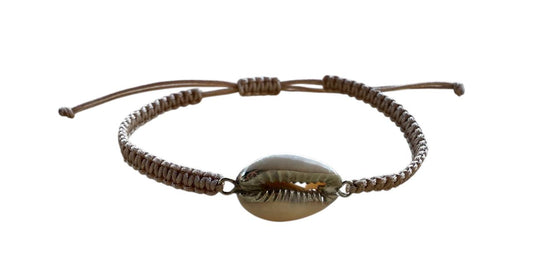 Makramee Armband mit Muschel 🐚 Silber & Beige | Handgemacht | 38 Farben | 5 Größen