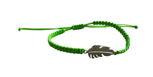 Handgemachtes Makramee Armband mit Blatt 🌿 Silber | Grün | Verstellbar | Boho Stil