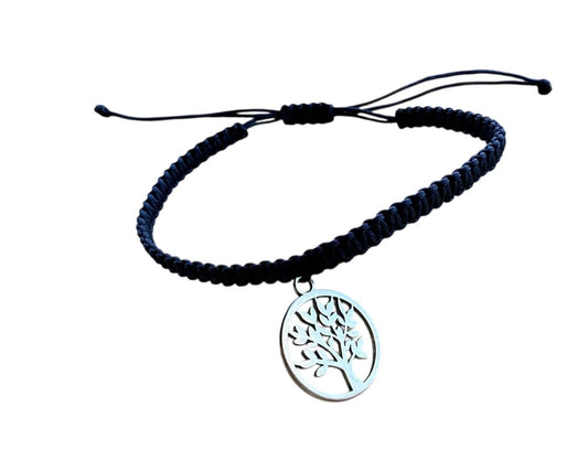 Makramee Armband mit Lebensbaum 🌳 | Dunkelblau & Silber | Handgefertigt & verstellbar