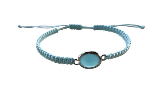 Makramee Armband mit hellblauem Glasstein 💎 | Handgemacht | Silberanhänger | 16–20cm