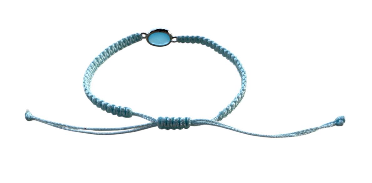 Makramee Armband mit hellblauem Glasstein 💎 | Handgemacht | Silberanhänger | 16–20cm