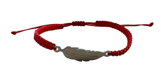 Makramee Armband mit Silber-Anhänger „Feder“ 🪶 | Handgemacht | Verstellbar | Rot