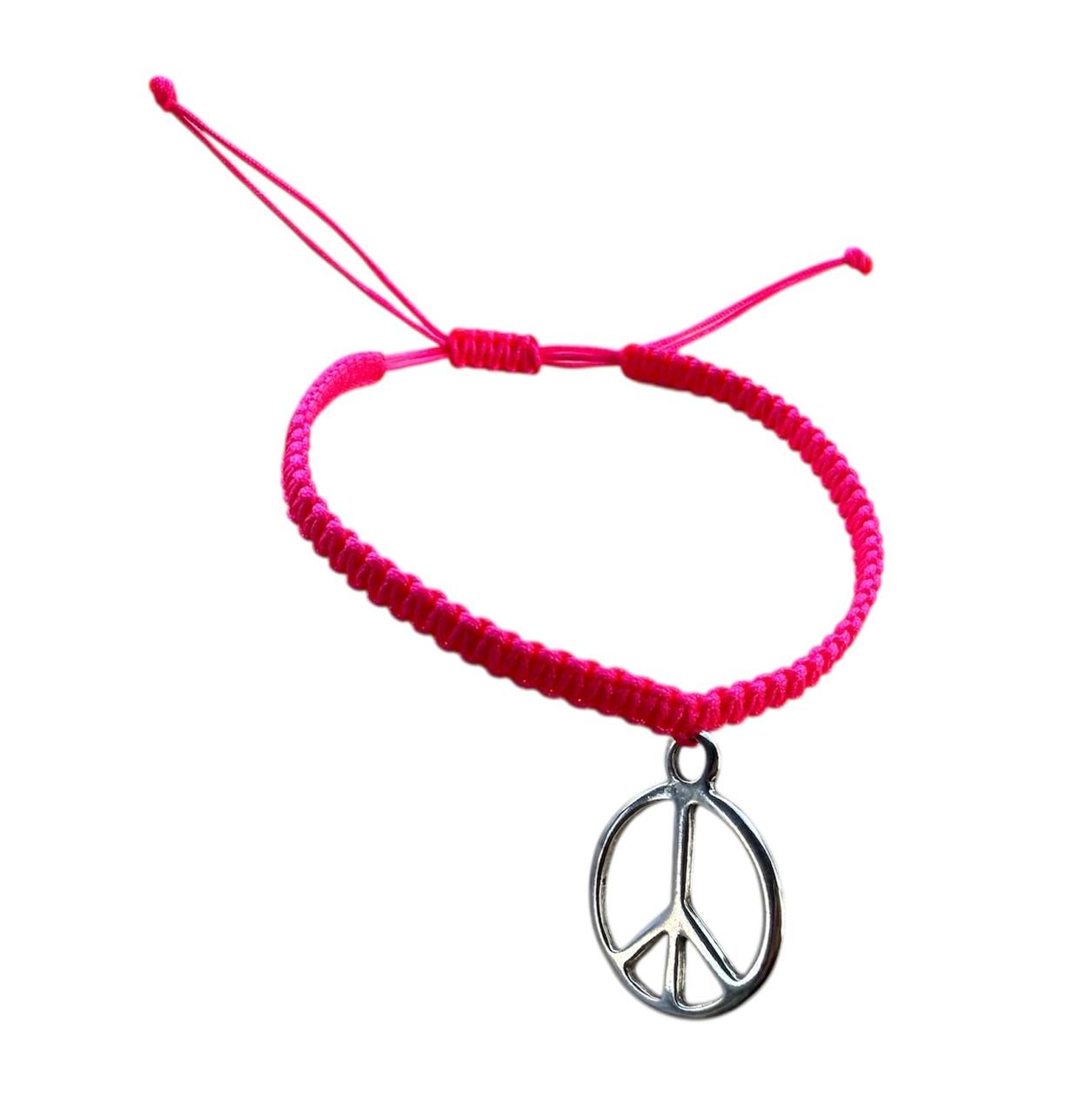 Makramee Armband Neonpink mit Peace-Zeichen ✌ Silber | Handgemacht & verstellbar