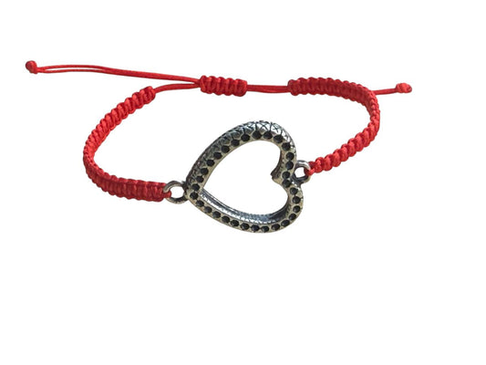 Makramee Armband mit großem Herzanhänger ❤ | Handgemacht | Silber | In 5 Größen wählbar