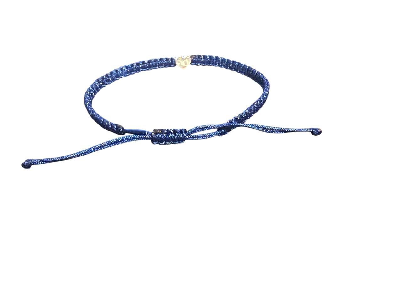Handgemachtes Makramee Armband Dunkelblau mit Herz Anhänger in Silber – Verstellbar (16–20 cm)