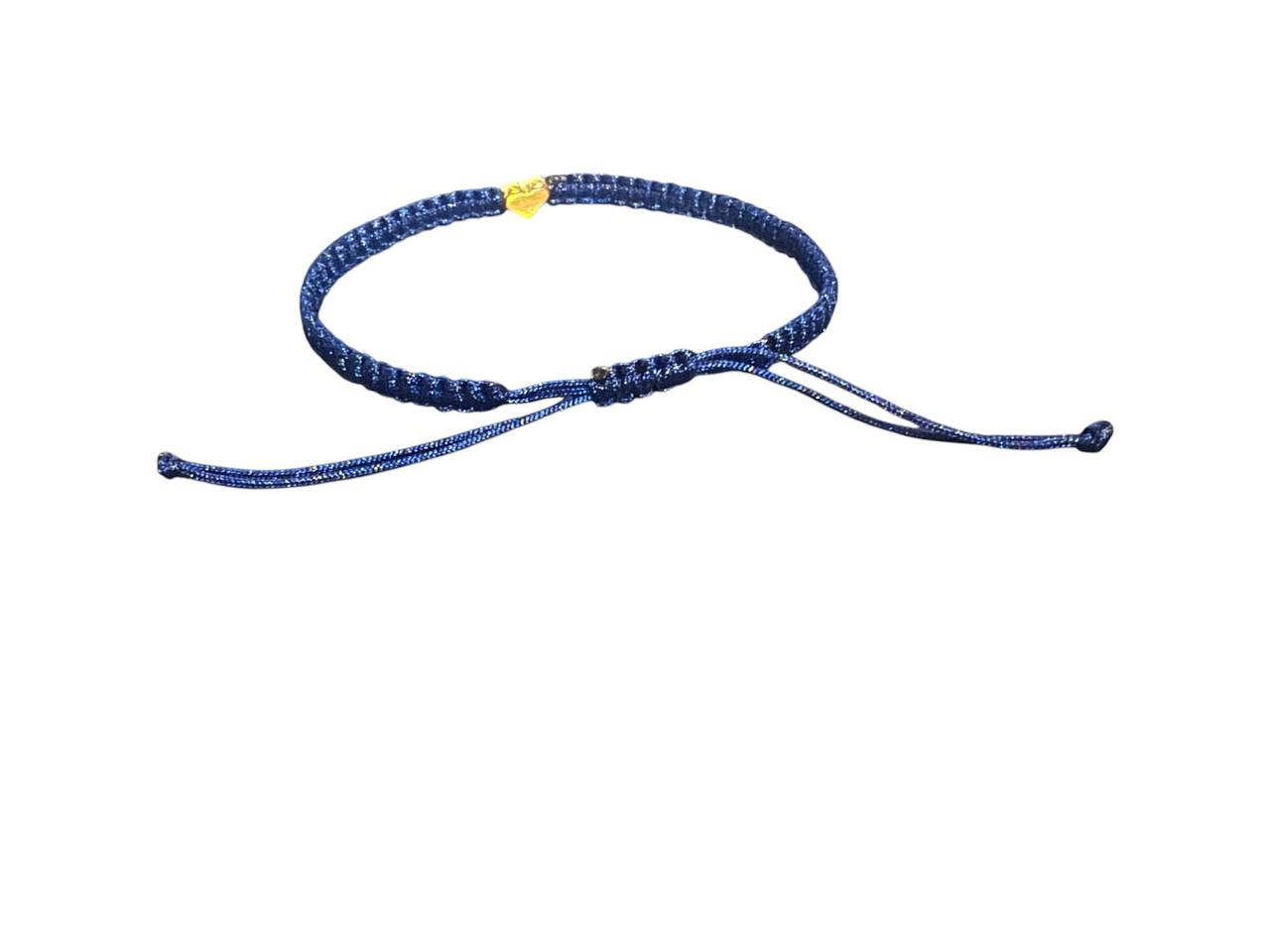 Makramee Armband Dunkelblau mit Herz Anhänger in Gold – Handgemacht & Verstellbar (16–20 cm)