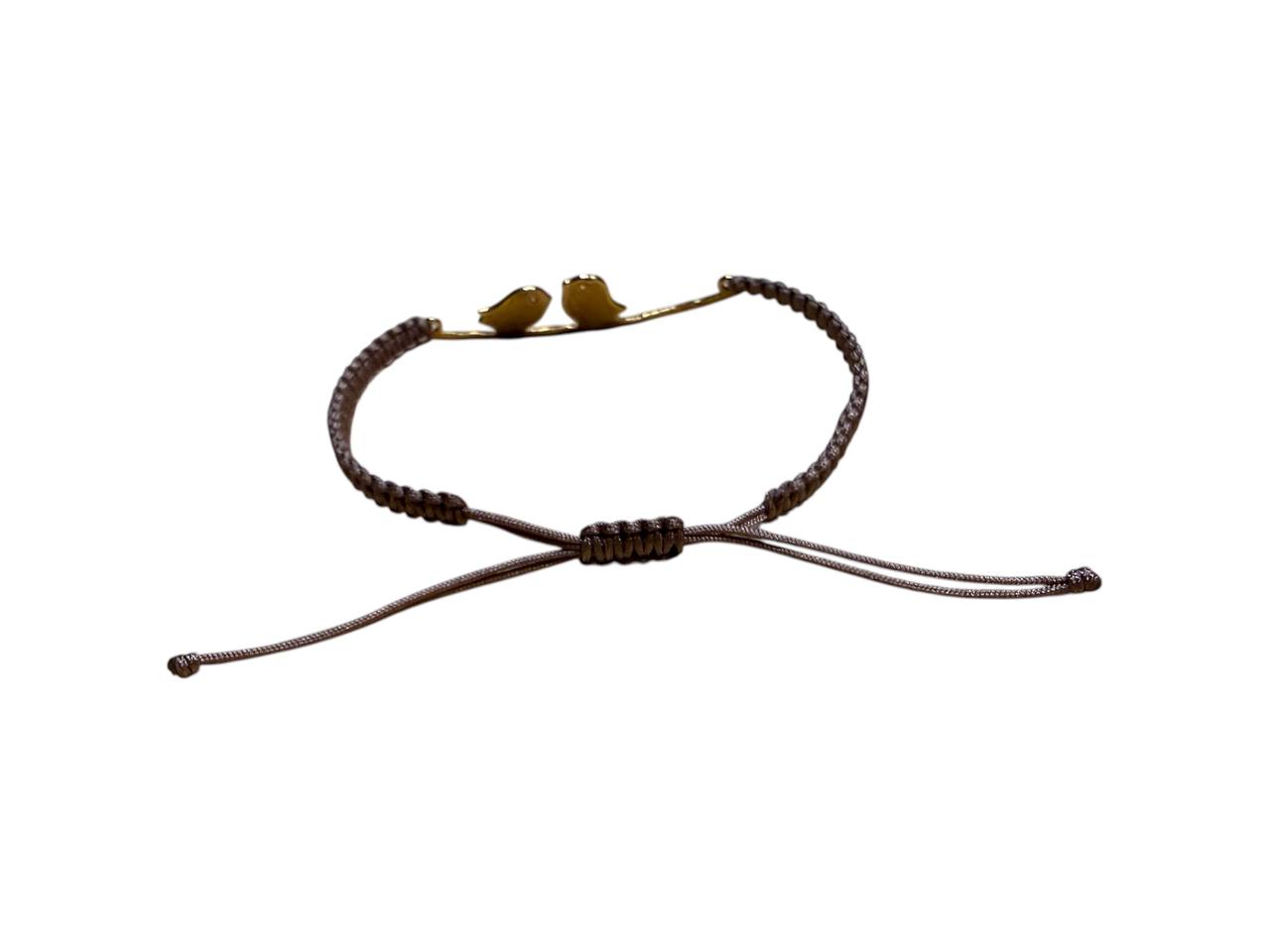 Makramee Armband „Vögel auf Ast“ | Handgemacht | Verstellbar 16–20 cm | Hellbraun & Gold