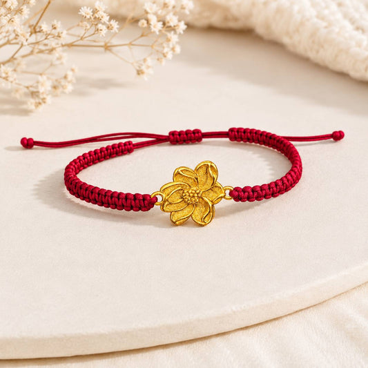 Makramee Armband Goldene Lotusblüte – Verstellbares Edelstahl Armband | Boho Schmuck | 38 Bandfarben | 5 Größen