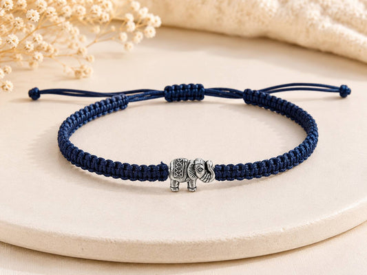 Makramee Armband Elefant – Verstellbares Edelstahl Armband | Glücksbringer | Boho Schmuck | 38 Bandfarben | 5 Größen