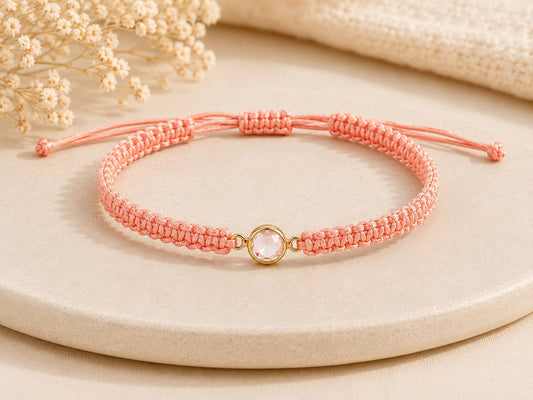 Makramee Armband mit Kristall – Verstellbares Edelstahl Armband in Gold | Minimalistischer Schmuck | 38 Bandfarben | 5 Größen
