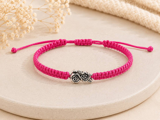 Makramee Armband Rosen – Verstellbares Edelstahl Armband | Blumen Schmuck | Boho Armband | 38 Bandfarben | 5 Größen
