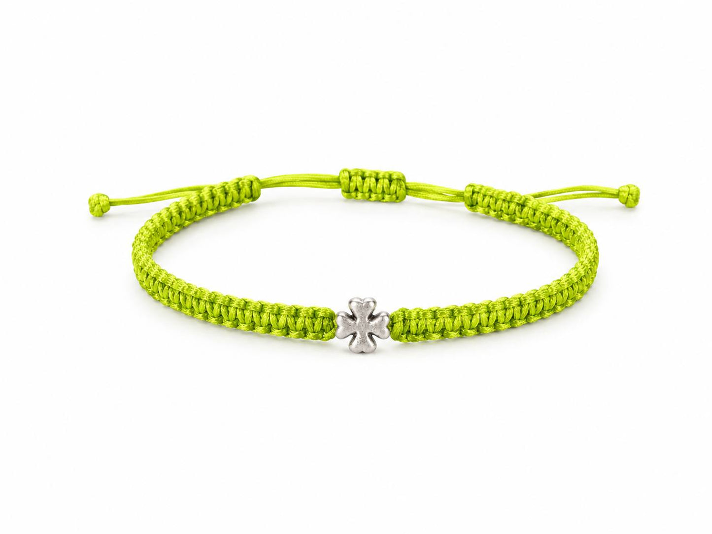 Makramee Armband Kleeblatt – Verstellbares Edelstahl Glücksarmband | 38 Bandfarben & 5 Größen