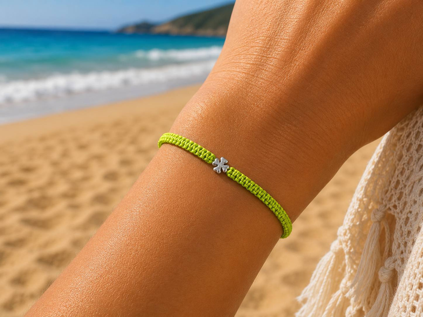 Makramee Armband Kleeblatt – Verstellbares Edelstahl Glücksarmband | 38 Bandfarben & 5 Größen