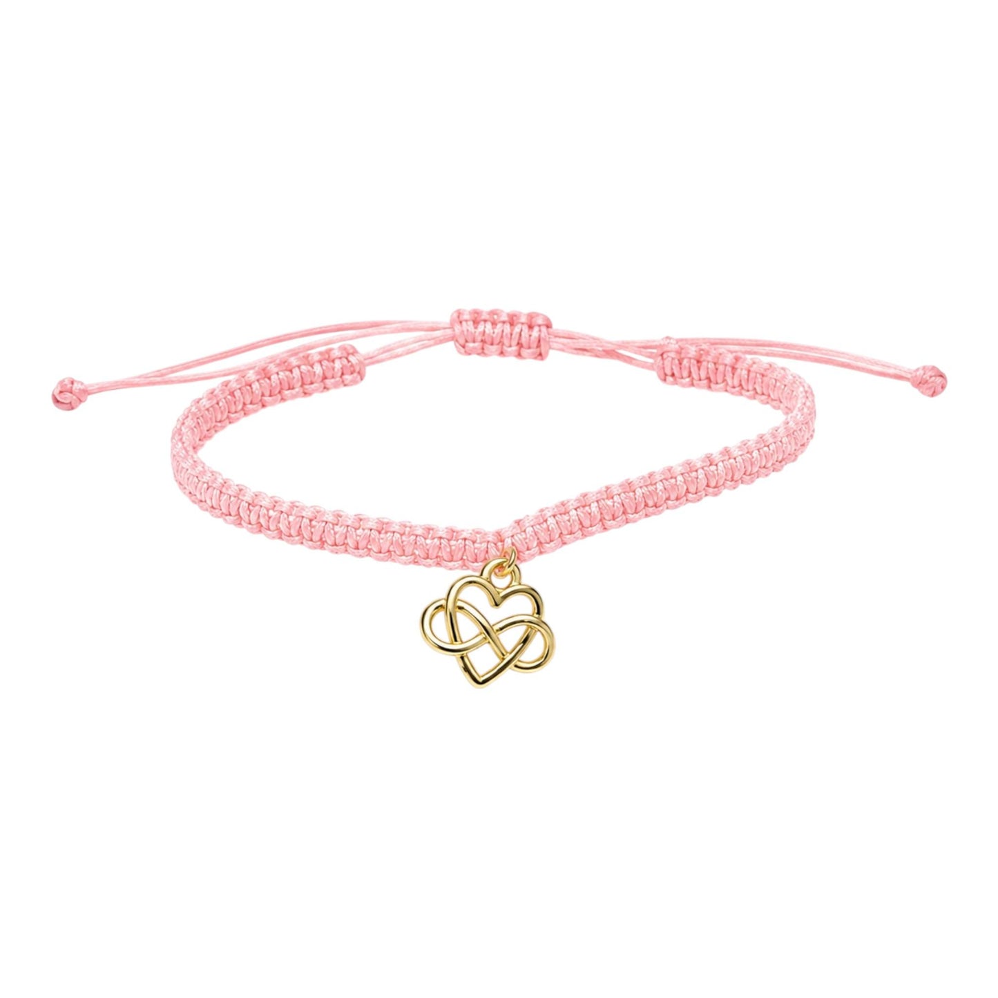 Makramee Armband Unendlichkeitsherz Gold – Verstellbares Edelstahl Armband | 38 Bandfarben & 5 Größen