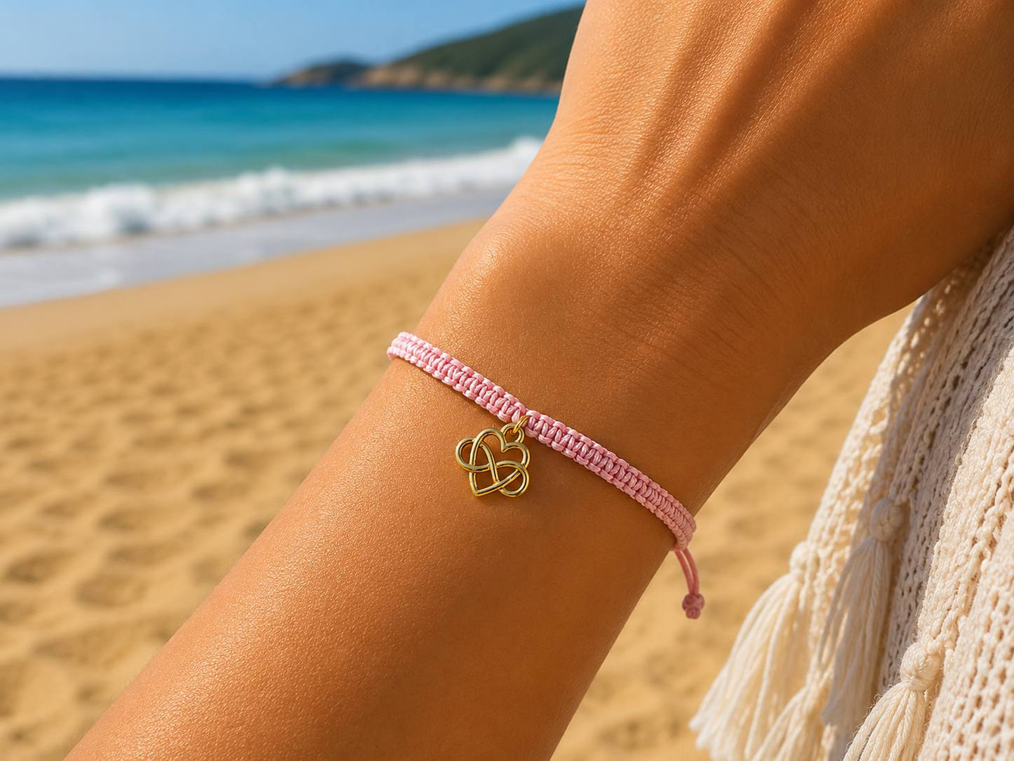 Makramee Armband Unendlichkeitsherz Gold – Verstellbares Edelstahl Armband | 38 Bandfarben & 5 Größen