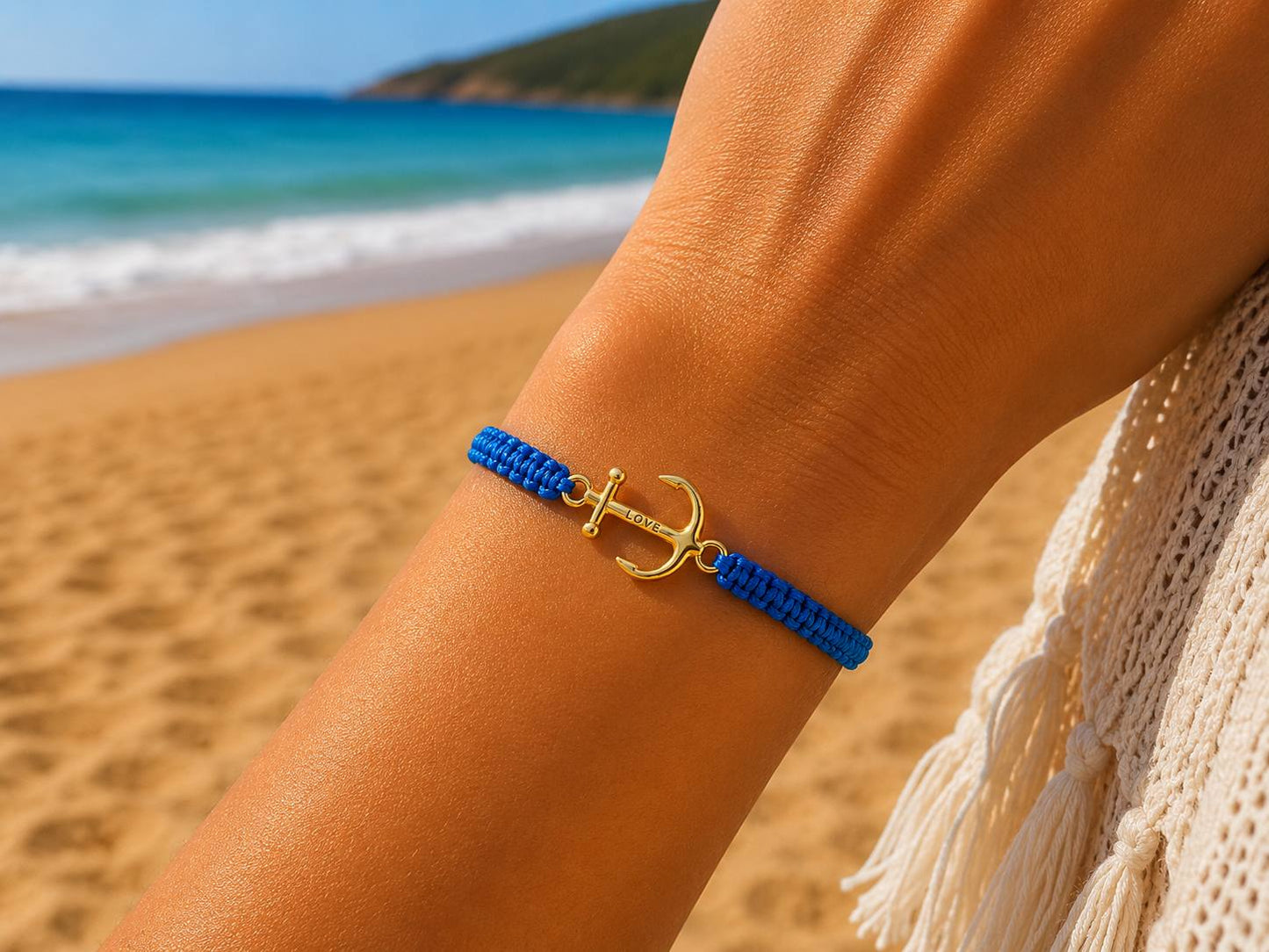 Makramee Armband Anker Gold – Verstellbares Edelstahl Armband | 38 Bandfarben & 5 Größen