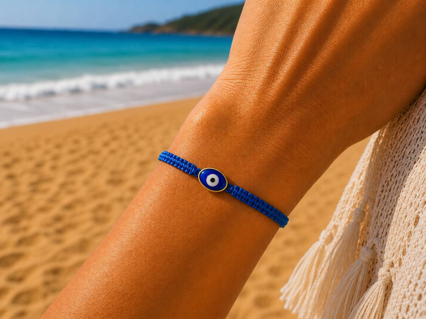 Makramee Armband Nazar Auge Gold – Verstellbares Edelstahl Armband | 38 Bandfarben & 5 Größen