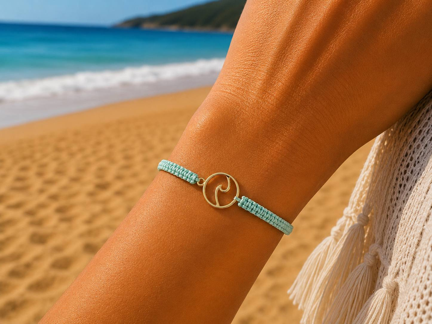 Makramee Armband Welle Gold – Verstellbares Edelstahl Armband | 38 Bandfarben & 5 Größen