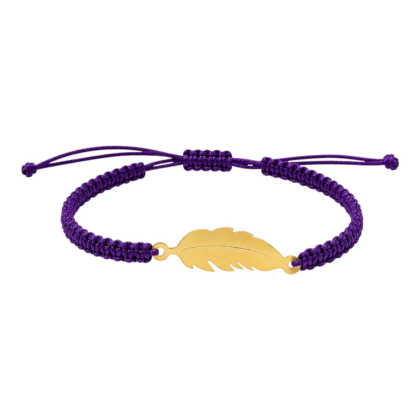Makramee Armband Feder Gold – Verstellbares Edelstahl Armband | 38 Bandfarben & 5 Größen