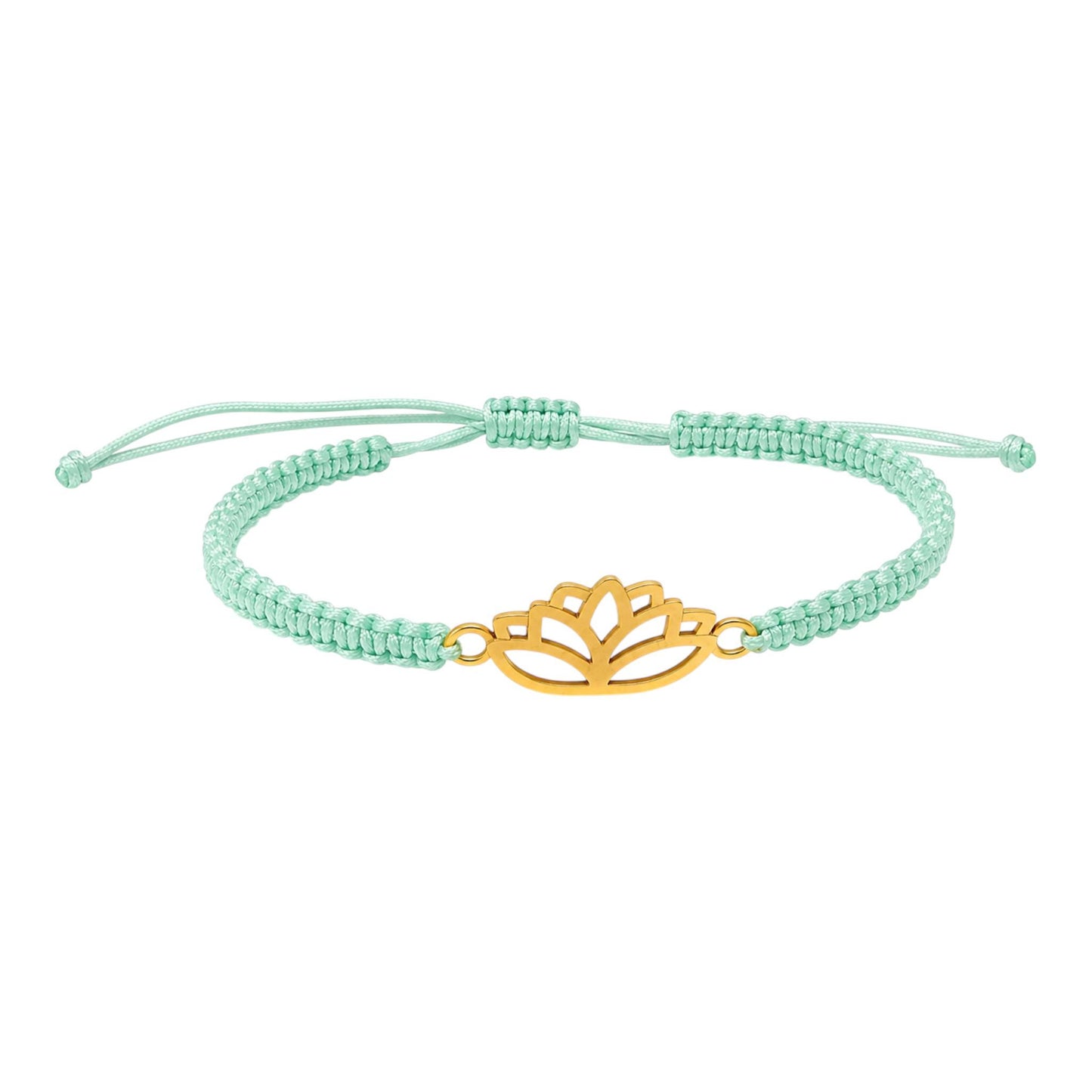 Makramee Armband Lotusblüte Gold – Verstellbares Edelstahl Armband | 38 Bandfarben & 5 Größen
