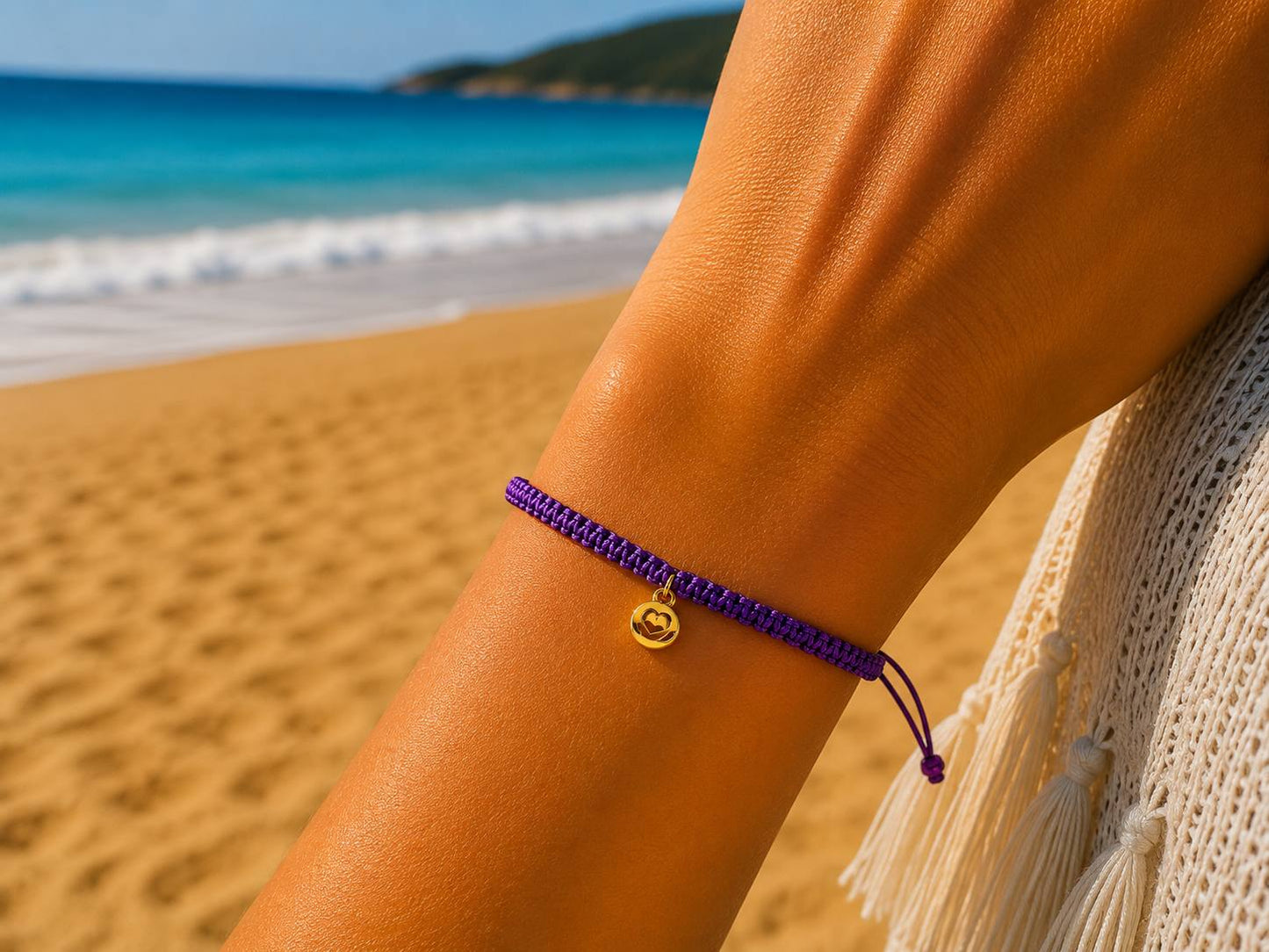 Makramee Armband Herz Gold – Verstellbares Edelstahl Armband | 38 Bandfarben & 5 Größen