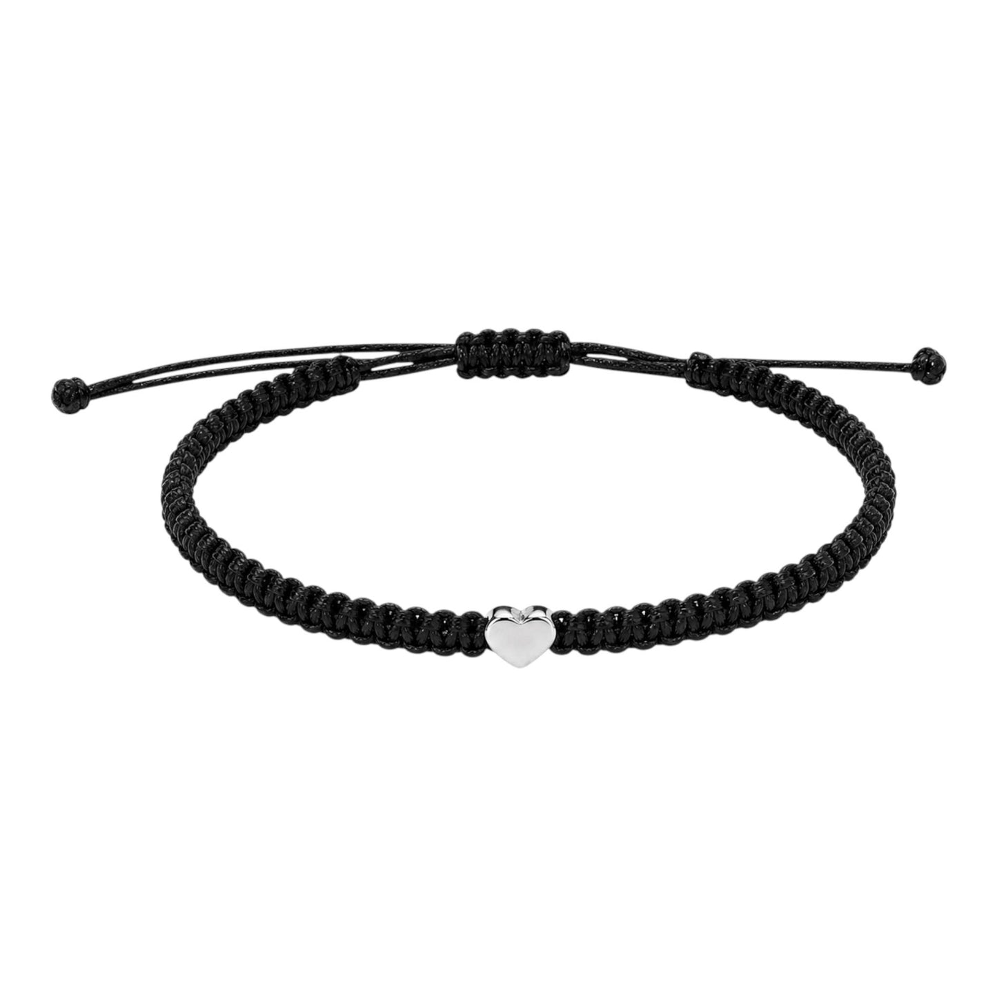Makramee Armband Herz Silber – Verstellbares Edelstahl Armband | 38 Bandfarben & 5 Größen