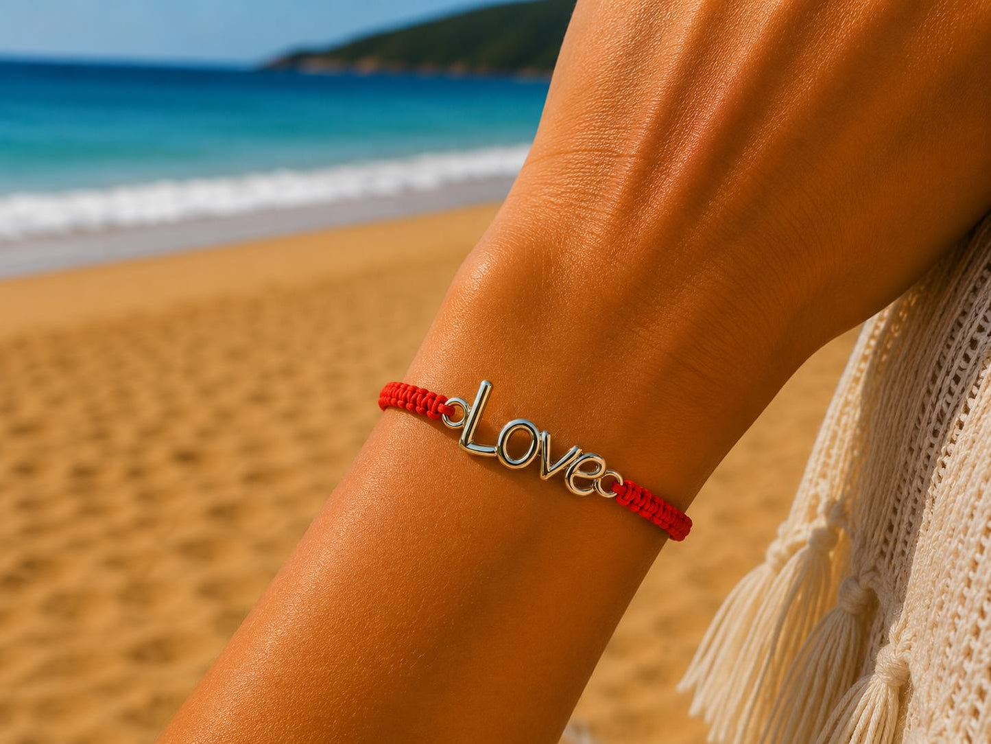 Makramee Armband Love Silber – Verstellbares Edelstahl Armband | 38 Bandfarben & 5 Größen