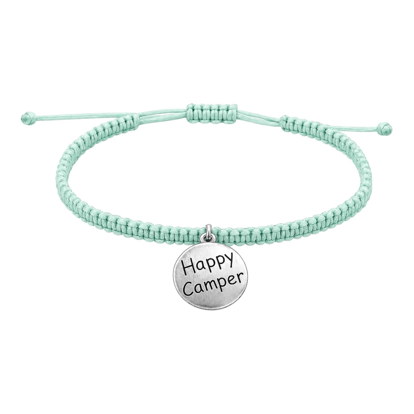 Makramee Armband Happy Camper Silber – Verstellbares Edelstahl Armband | 38 Bandfarben & 5 Größen
