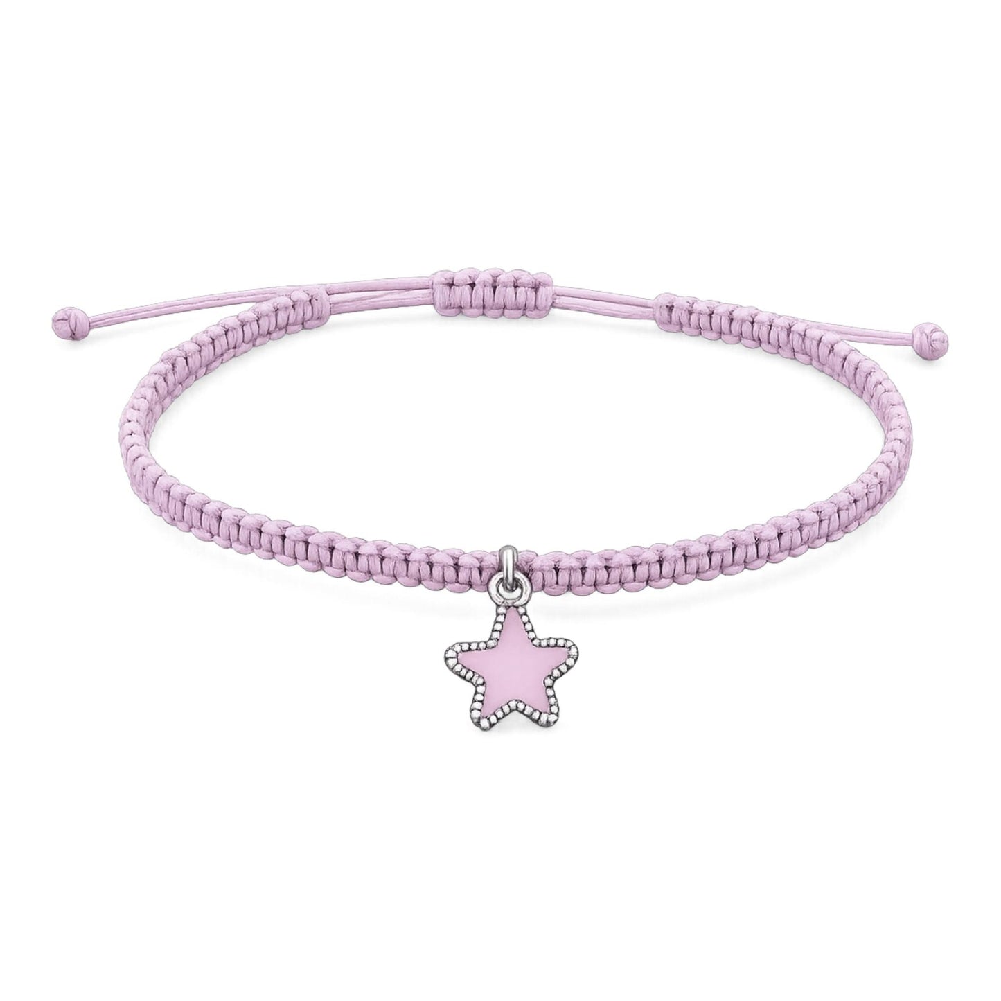 Makramee Armband Stern Flieder Silber – Verstellbares Edelstahl Armband | 38 Bandfarben & 5 Größen