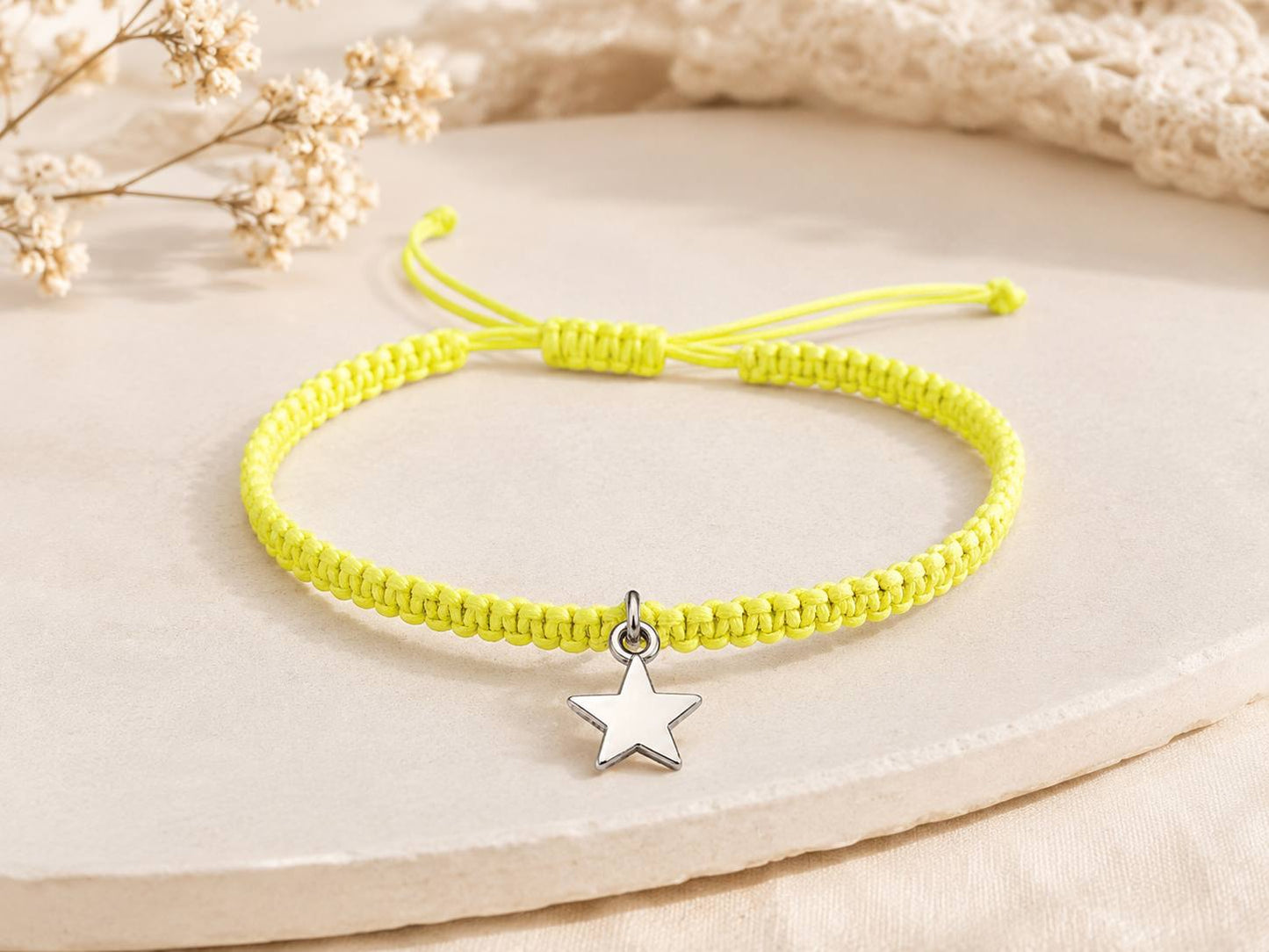 Makramee Armband Stern Silber – Verstellbares Edelstahl Armband | 38 Bandfarben & 5 Größen
