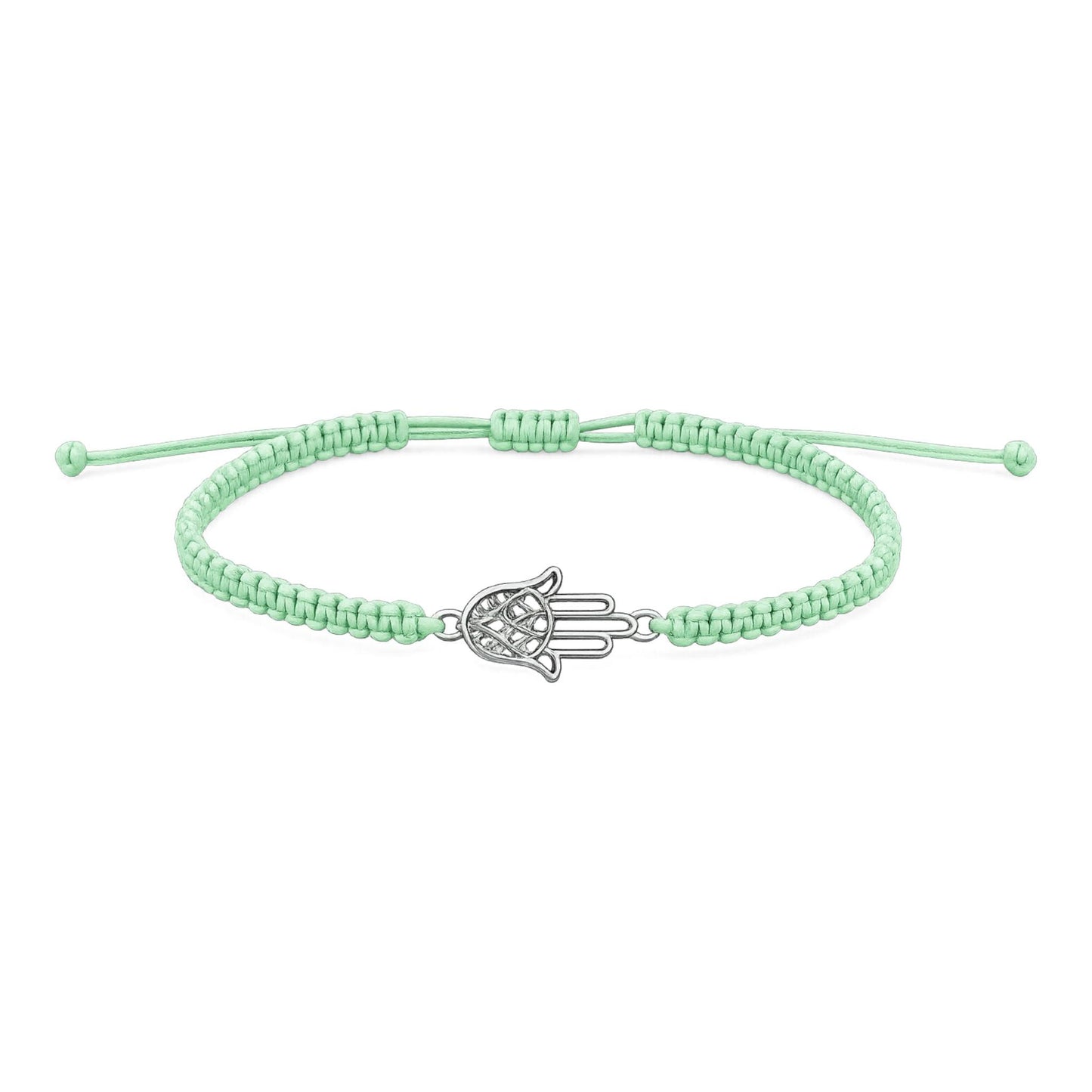 Makramee Armband Fatimas Hand Silber – Verstellbares Edelstahl Armband | Hamsa Hand | 38 Bandfarben & 5 Größen