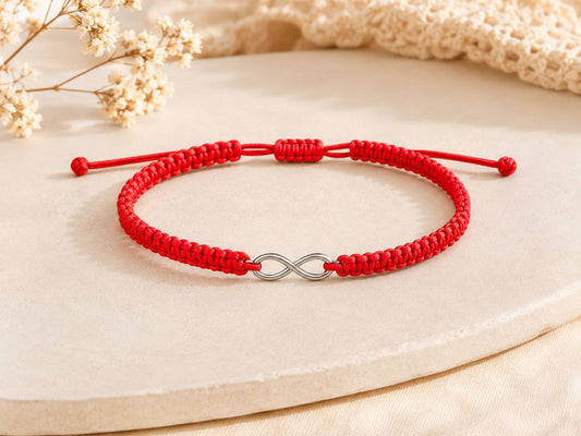 Makramee Armband Unendlichkeit Silber – Verstellbares Edelstahl Armband | Infinity Symbol | 38 Bandfarben & 5 Größen