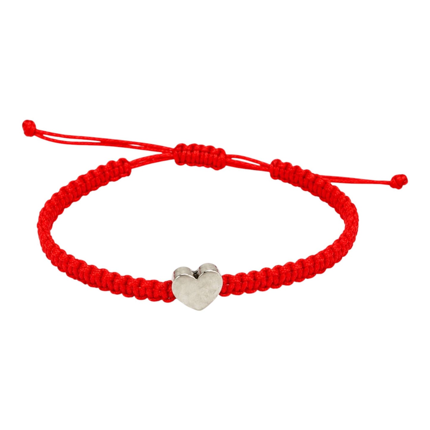 Makramee Armband Herz Silber – Verstellbares Edelstahl Armband | 38 Bandfarben & 5 Größen