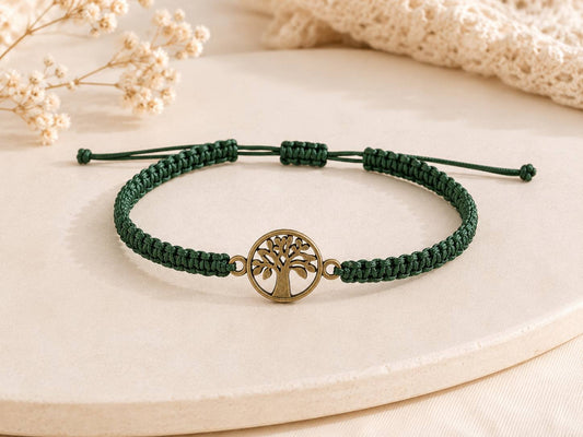 Makramee Armband Lebensbaum Bronze – Verstellbares Edelstahl Armband | Baum des Lebens | 38 Bandfarben & 5 Größen