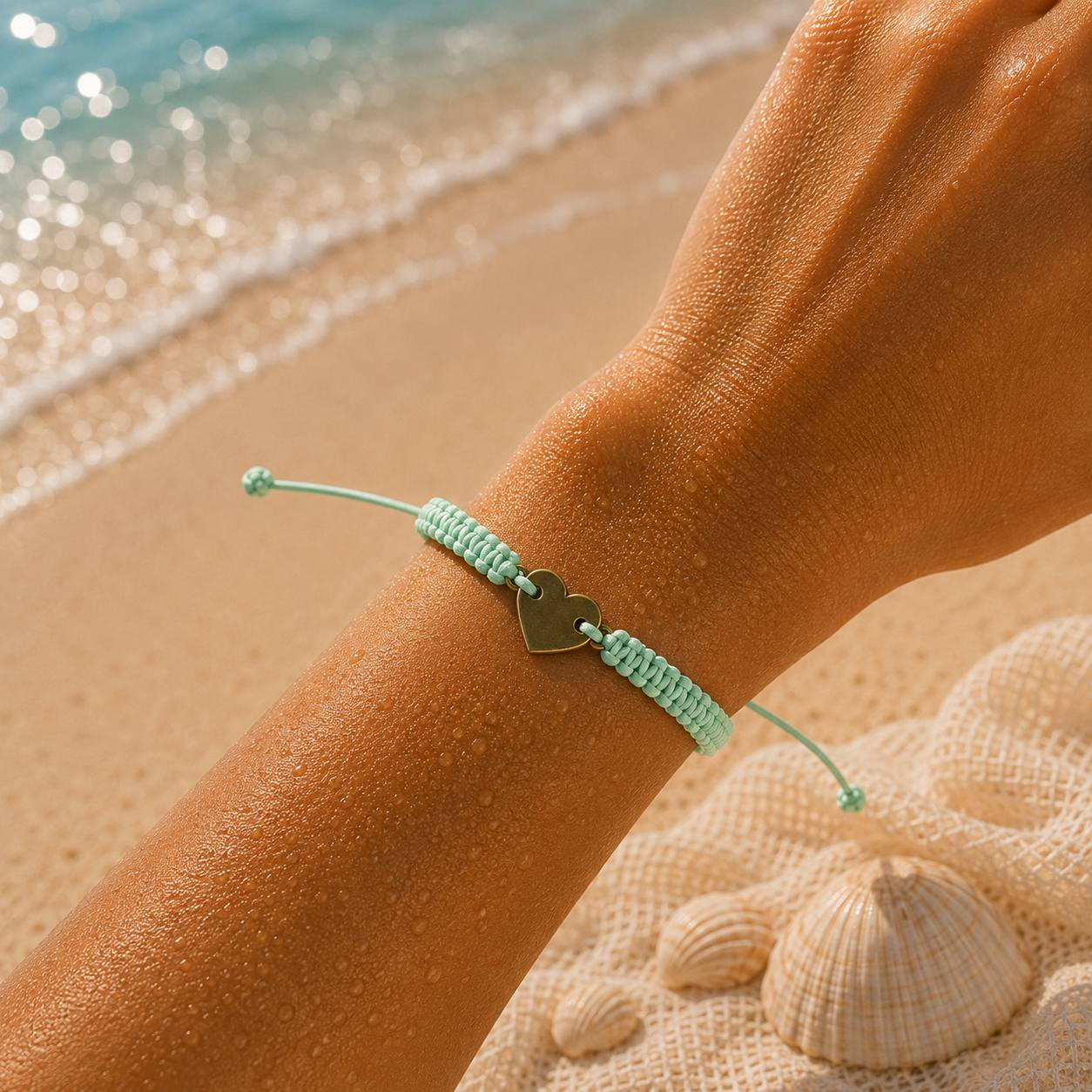 Makramee Armband Herz Bronze – Verstellbares Edelstahl Armband | Herz Symbol | 38 Bandfarben & 5 Größen