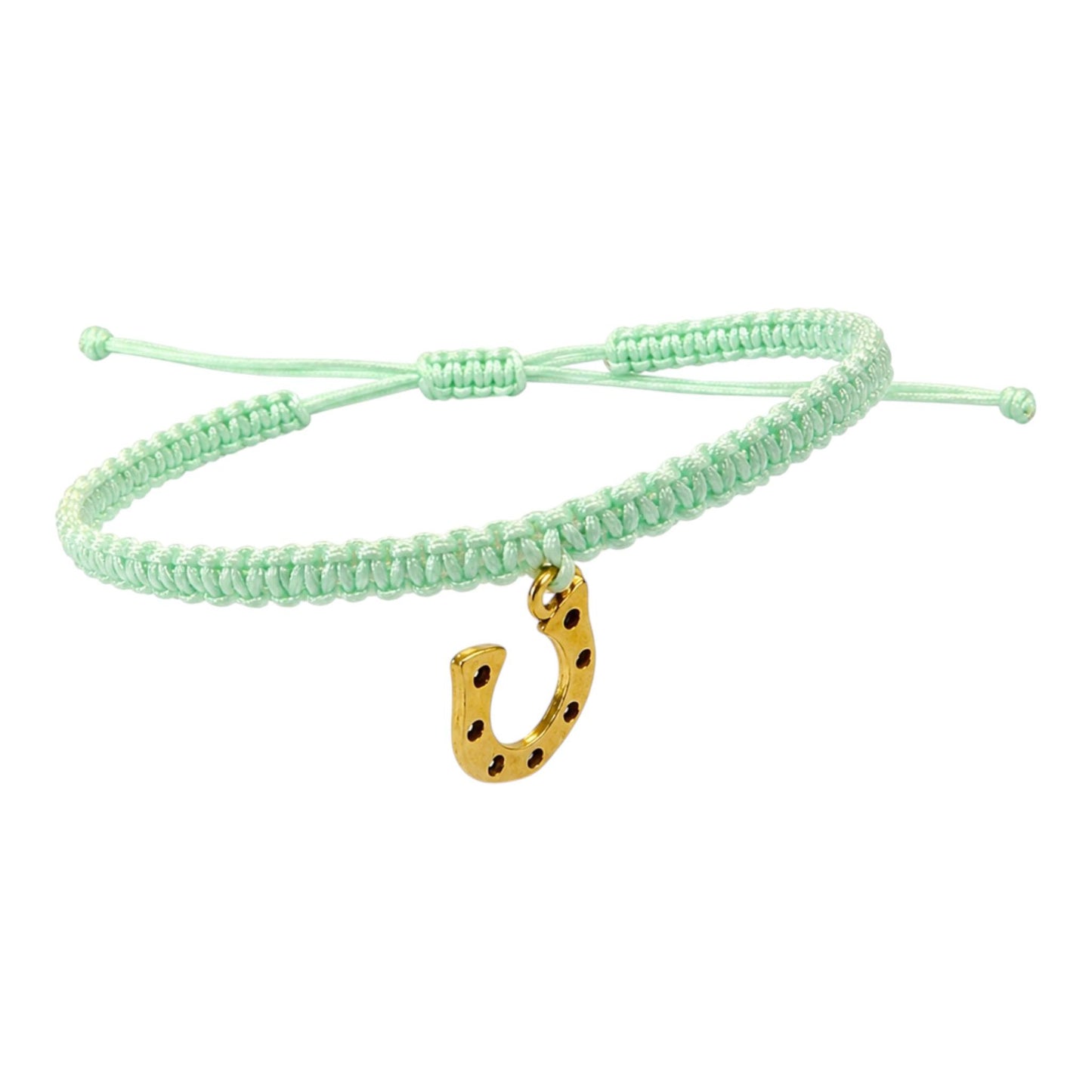 Makramee Armband Hufeisen Bronze – Verstellbares Edelstahl Armband | Glücksbringer | 38 Bandfarben & 5 Größen