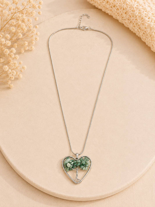 Lebensbaum Kette mit Amazonit – Edelstahl Halskette | Herz Anhänger | Edelstein Schmuck | 42 + 5 cm
