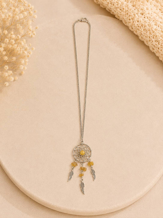 Traumfänger Kette mit Naturstein – Edelstahl Halskette | Boho Schmuck | Dreamcatcher Anhänger | 50 cm