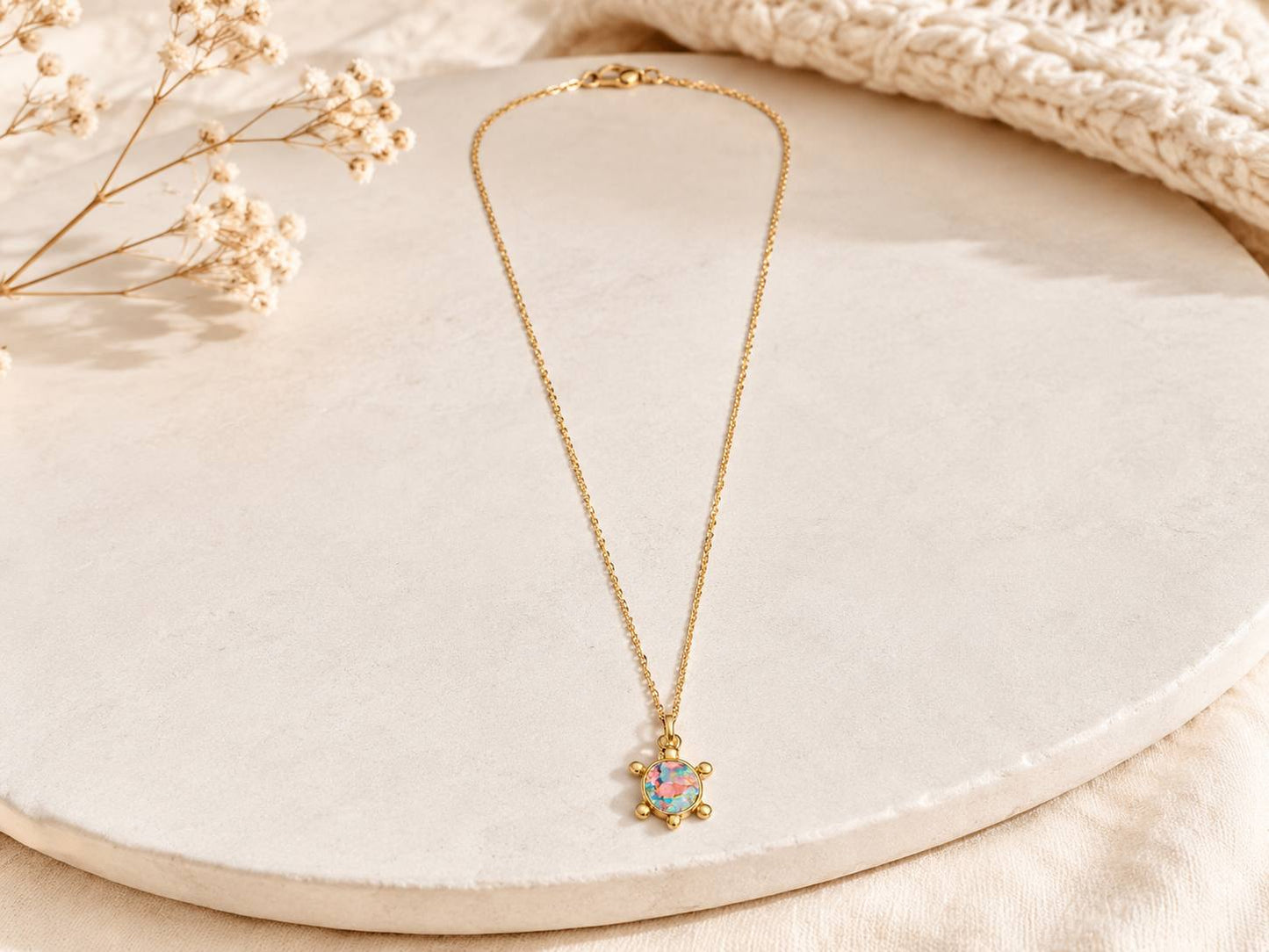 Schildkröten Halskette Gold – Edelstahl Kette mit schimmerndem Anhänger | Damen Halskette 60 cm