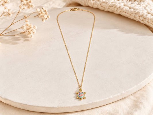 Schildkröten Halskette Gold – Edelstahl Kette mit schimmerndem Anhänger | Damen Halskette 60 cm