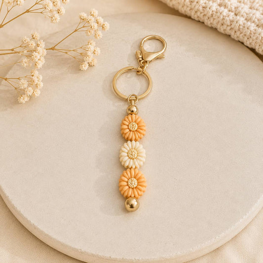 Blumen Schlüsselanhänger Boho – Margeriten Taschenanhänger aus Edelstahl & Silikon | Handgefertigt 15 cm